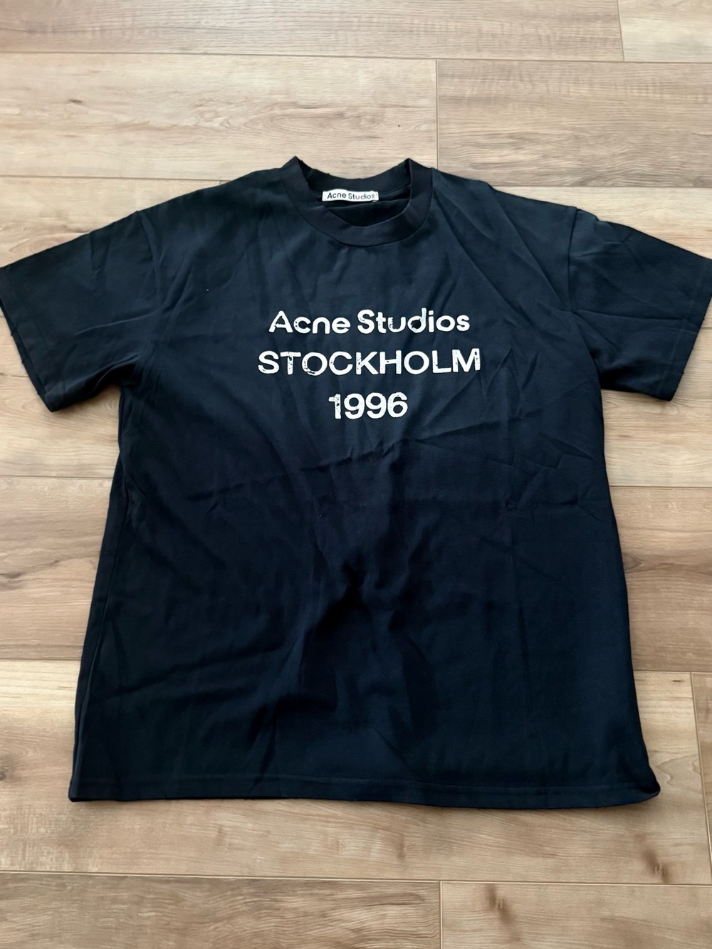 Acne Studios Black T-Shirt with White Stockholm 1996 Print
